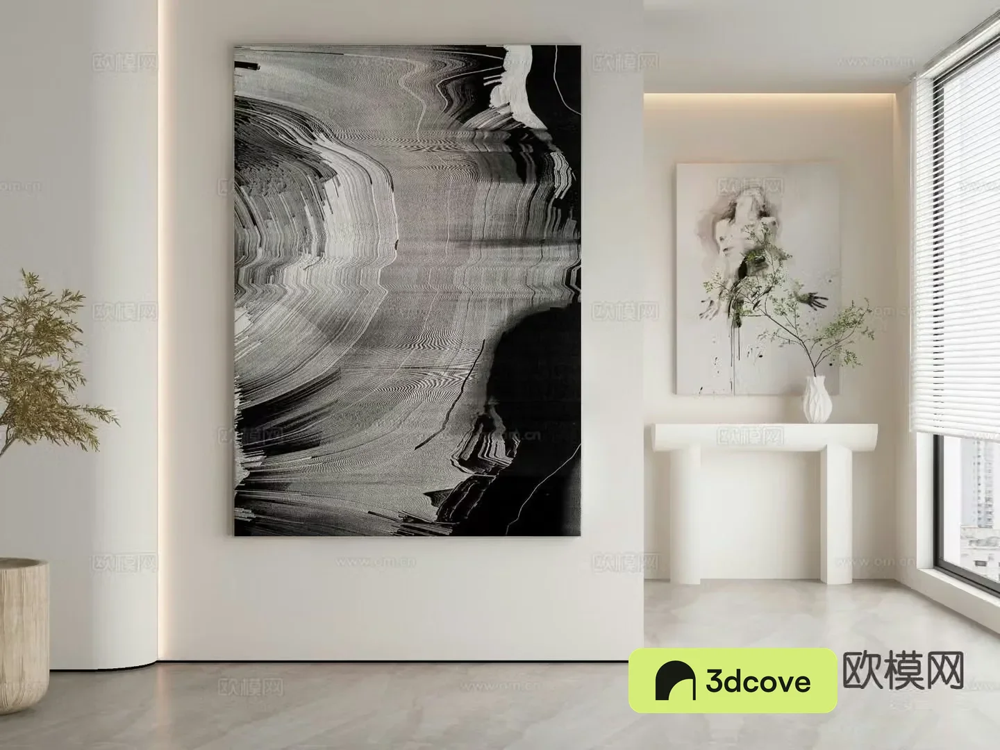 Black and white hanging painting abstract ripple painting