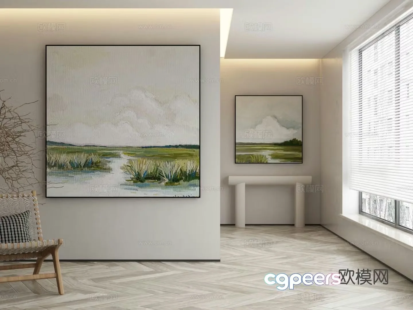 Modern landscape oil painting swamp decorative painting 3d model