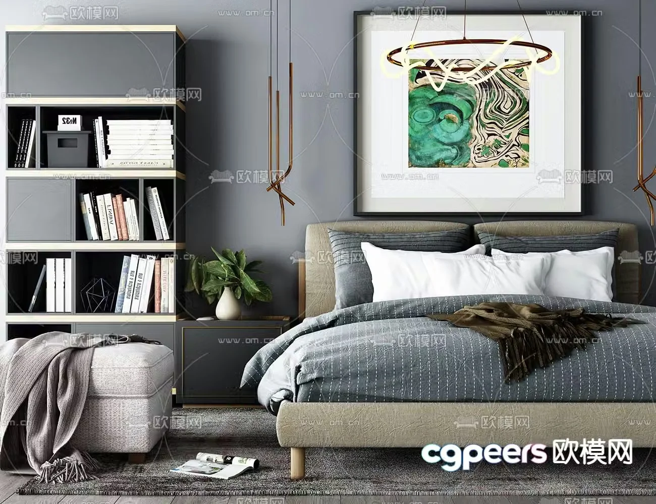 Modern double bed 3d model