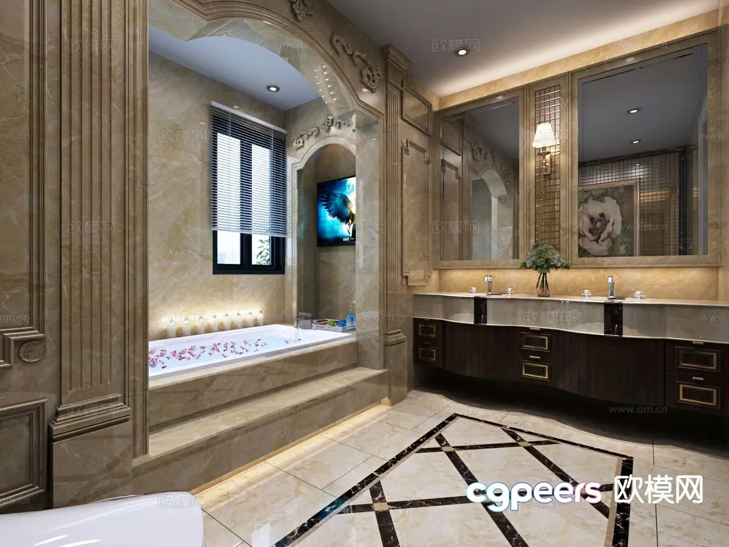 European style villa bathroom bathroom 3d model