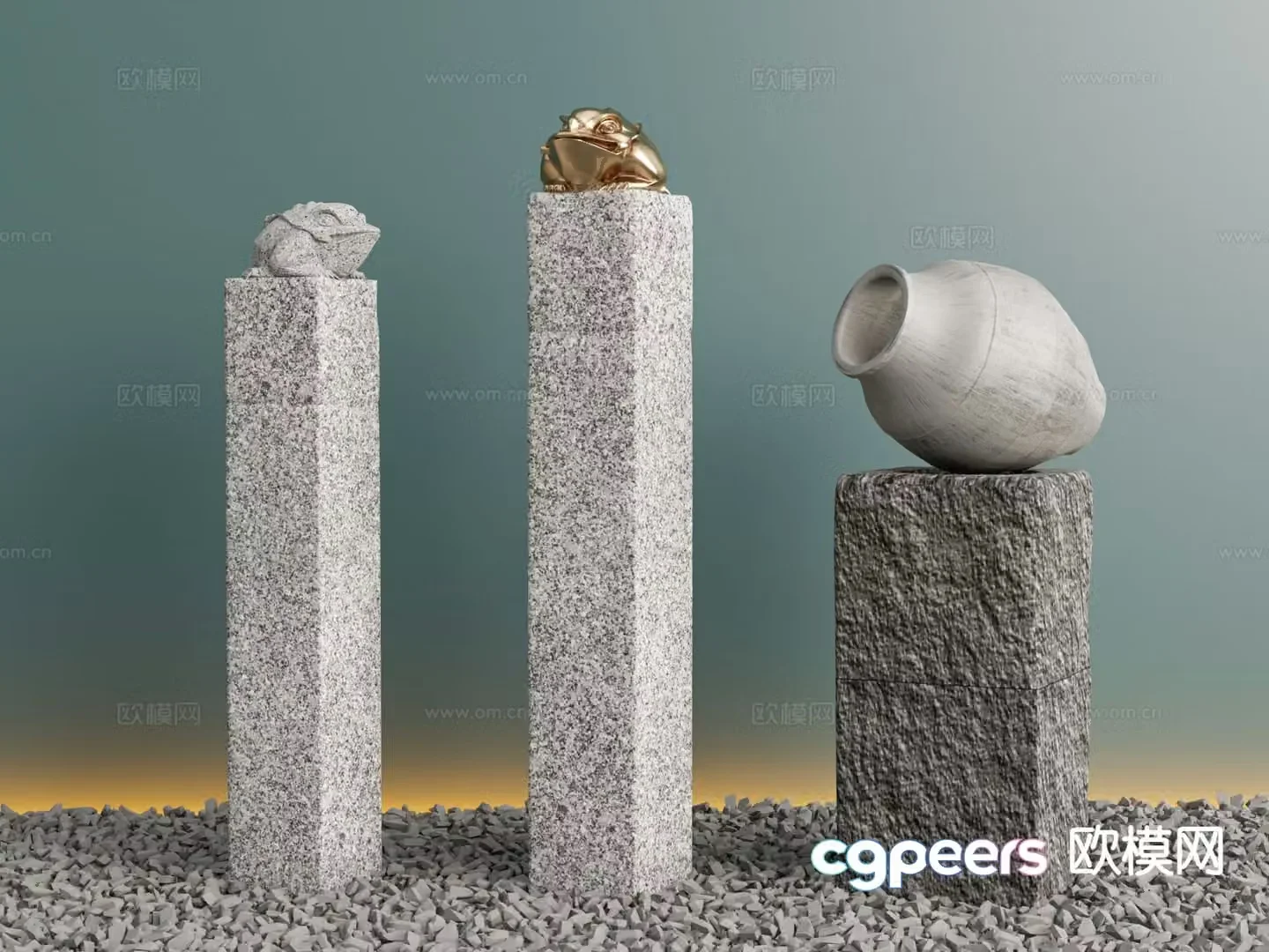 New Chinese style landscape column horse-tying column stone pile 3D model