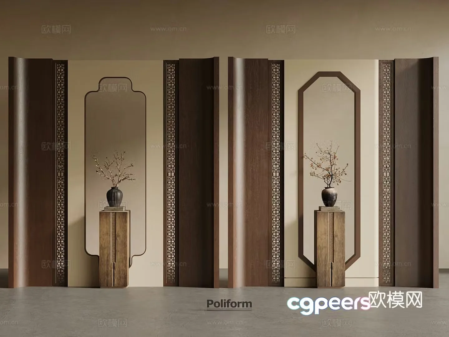 New Chinese style entrance partition 3D model