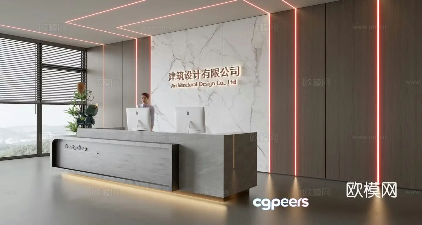 Modern company front desk reception area bar reception desk service desk company front desk background 3D model