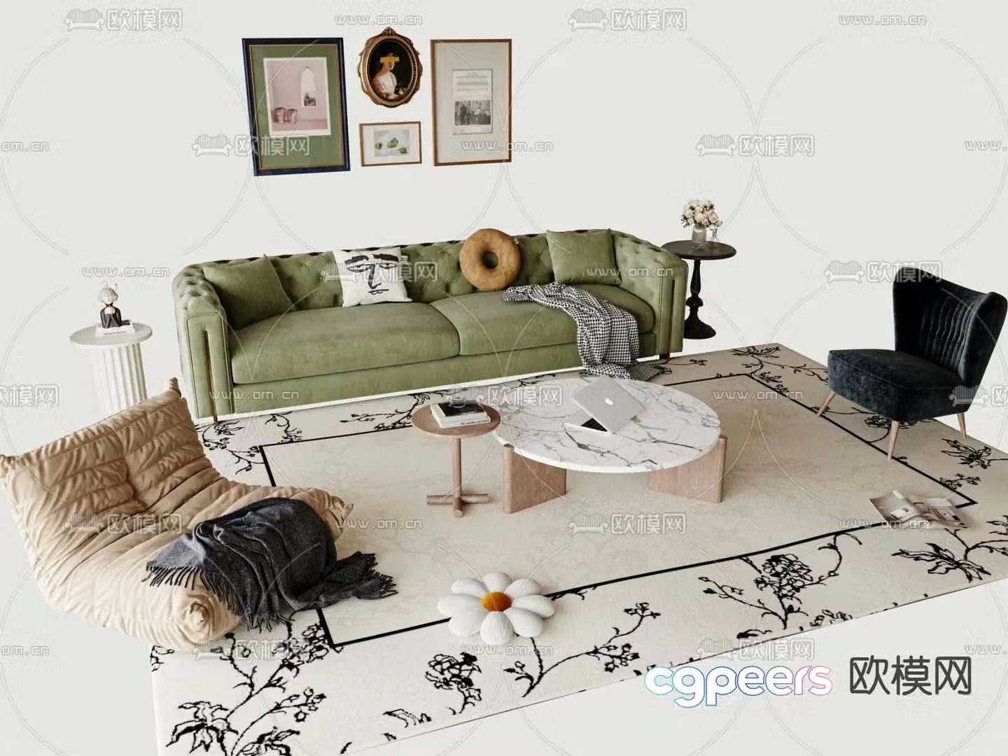 French sectional sofa 3d model