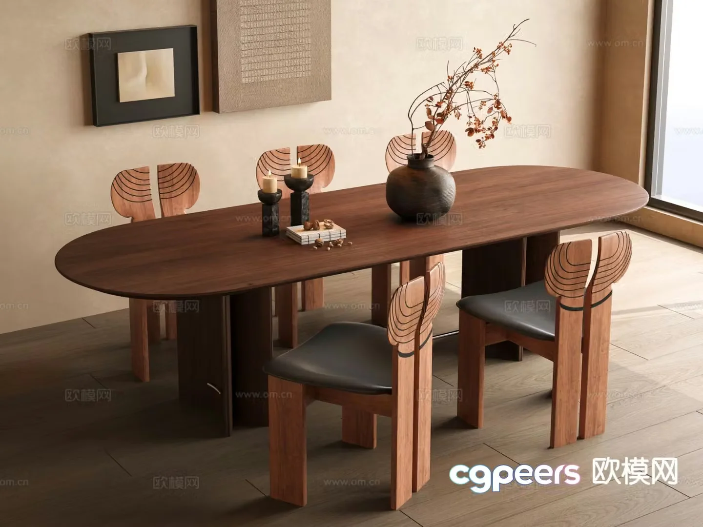 Medieval style dining table and chairs 3d model