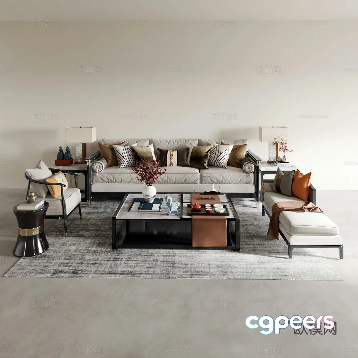 Living room living room sofa sofa coffee table combination sofa background wall lazy sofa casual sofa 3d model