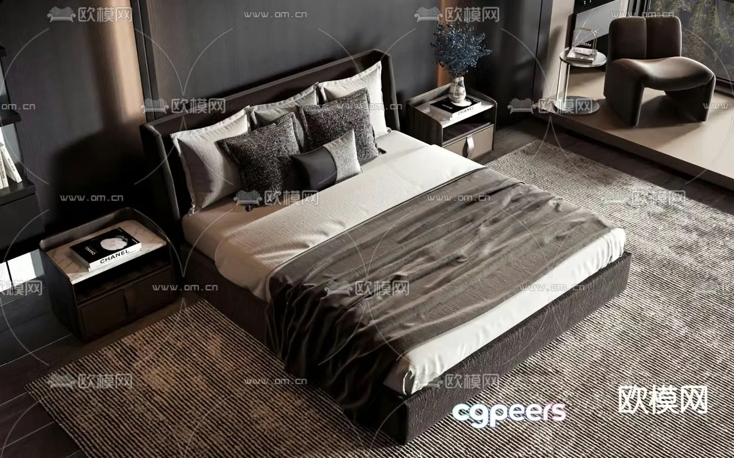 Modern double bed 3d model