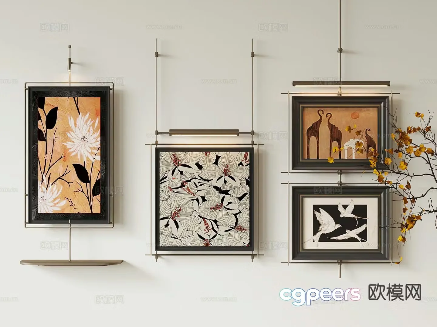 New Chinese style decorative painting art painting hanging painting 3d model
