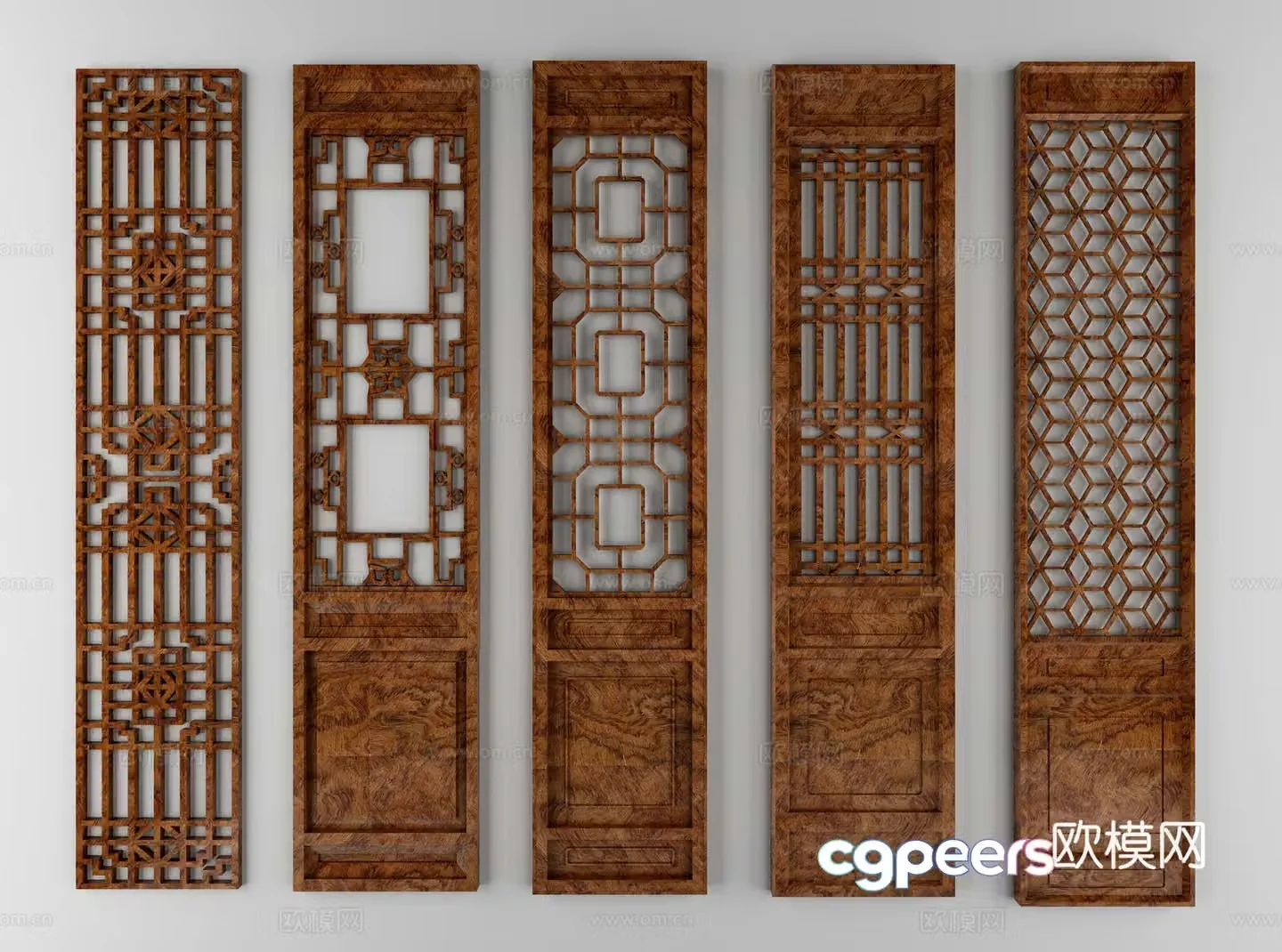 Chinese style flower window carving partition 3D model
