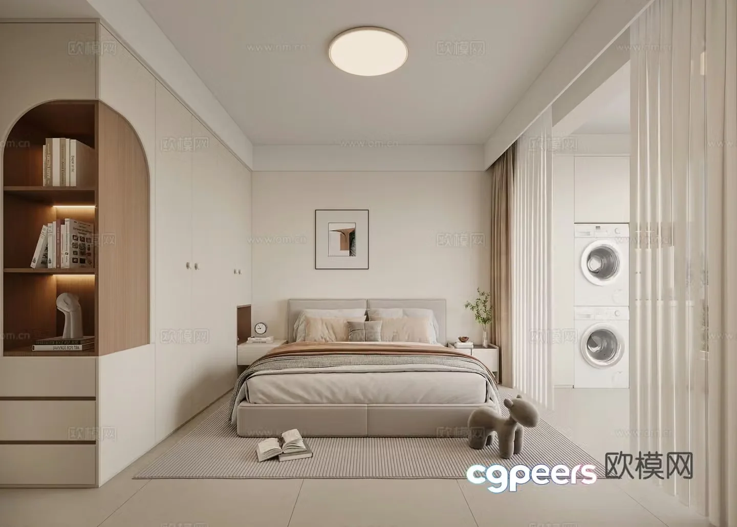 Modern creamy bedroom 3d model