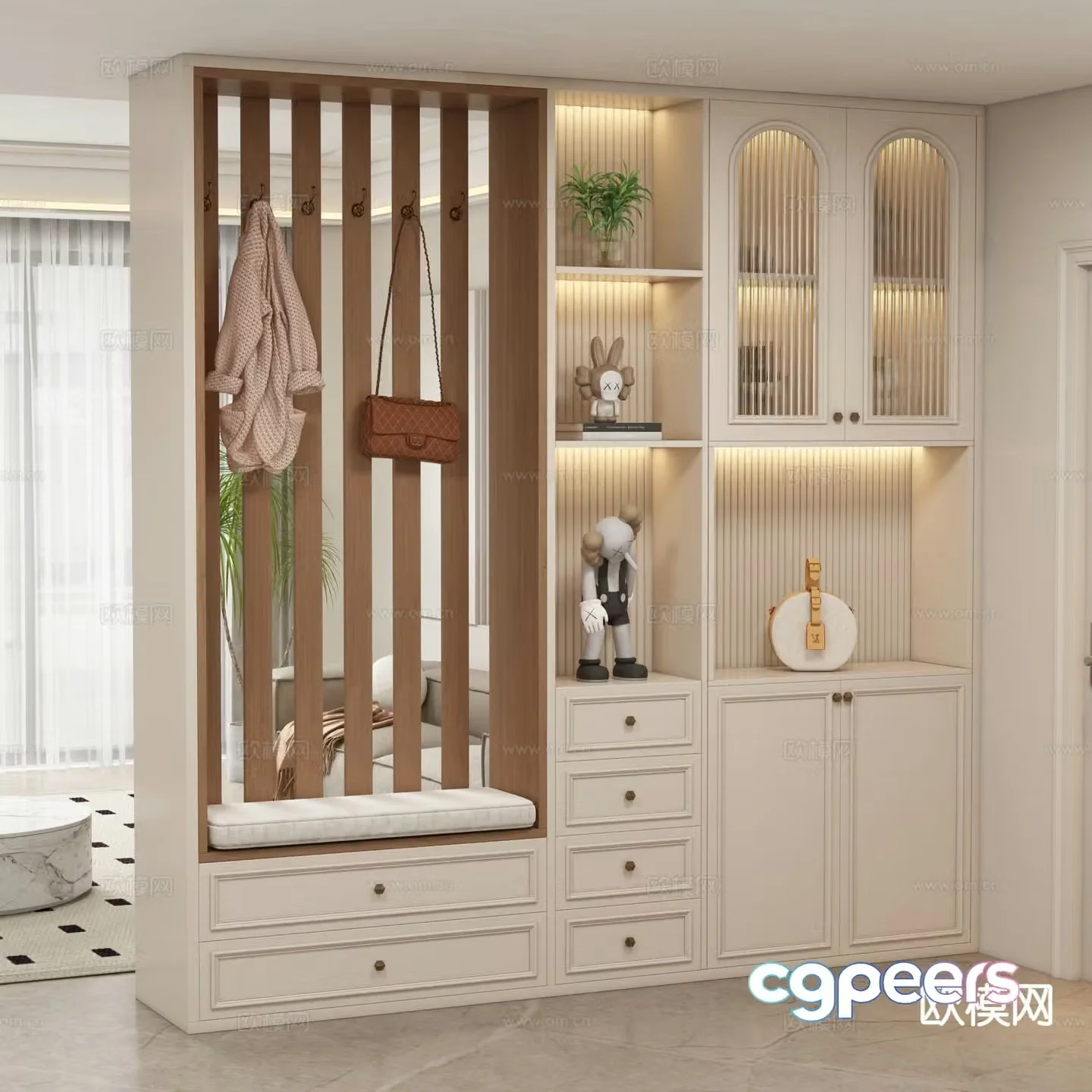 Cream style entrance shoe cabinet 3D model