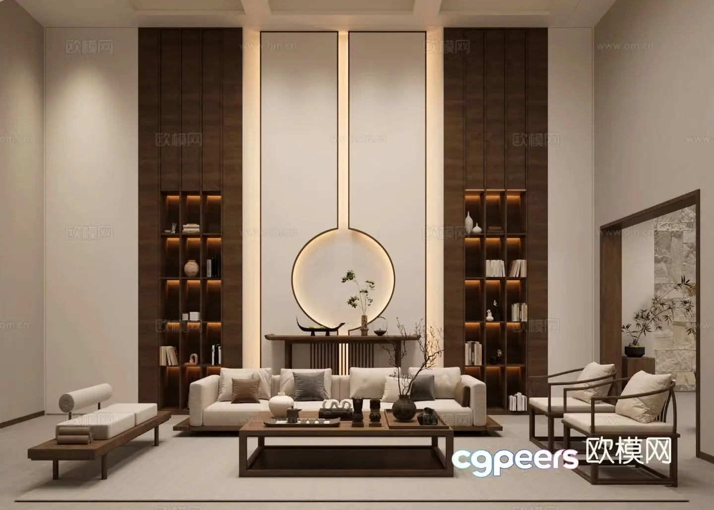 New Chinese-style home living room duplex living room large living room sofa and coffee table combination 3D model
