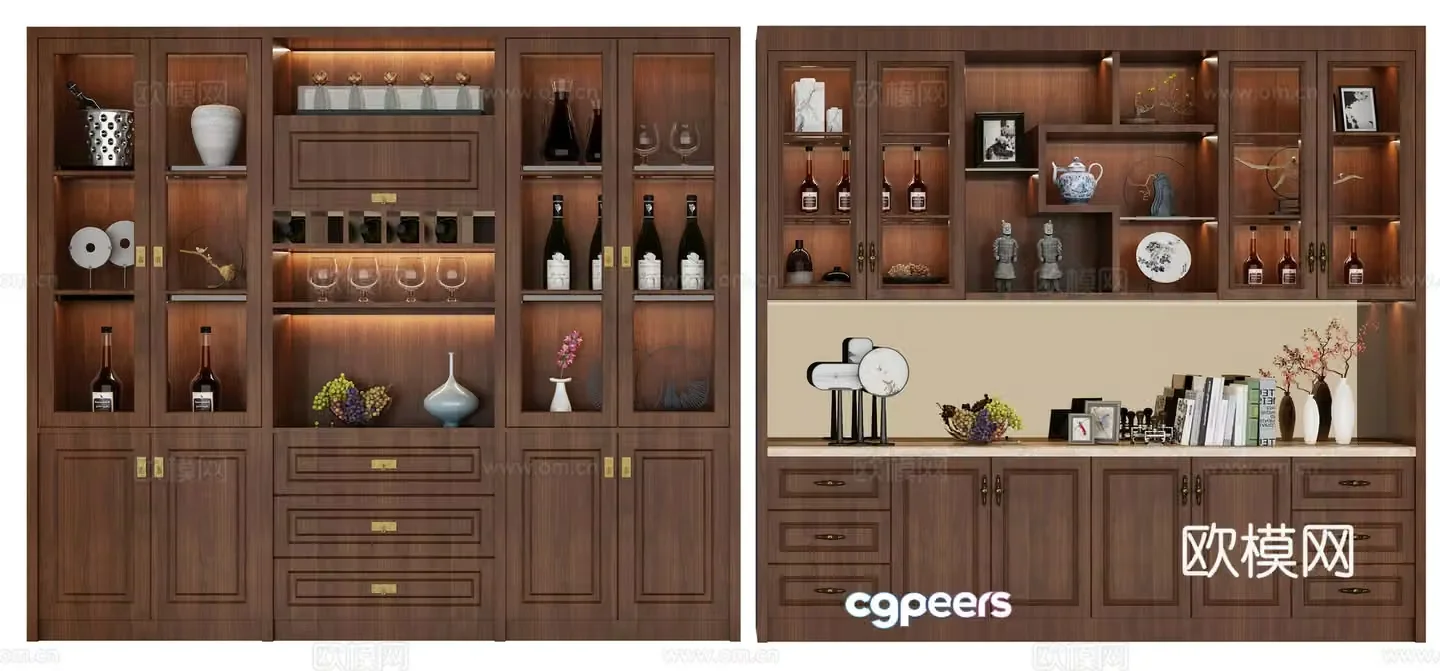 Chinese wine cabinet combination 3D model