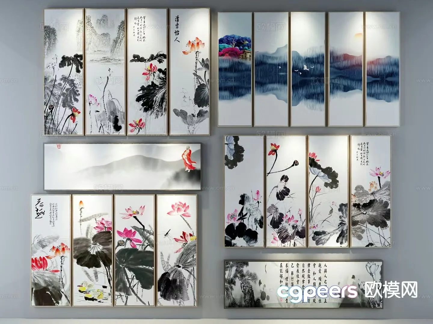 New Chinese style decorative painting ink painting hanging painting 3D model