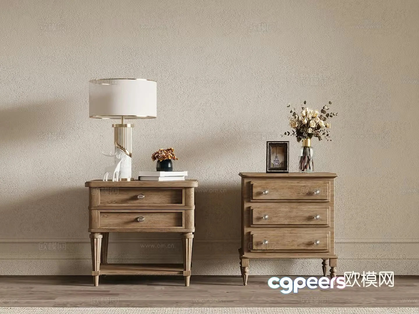 Bedside table French bedside table lamp decoration 3d model