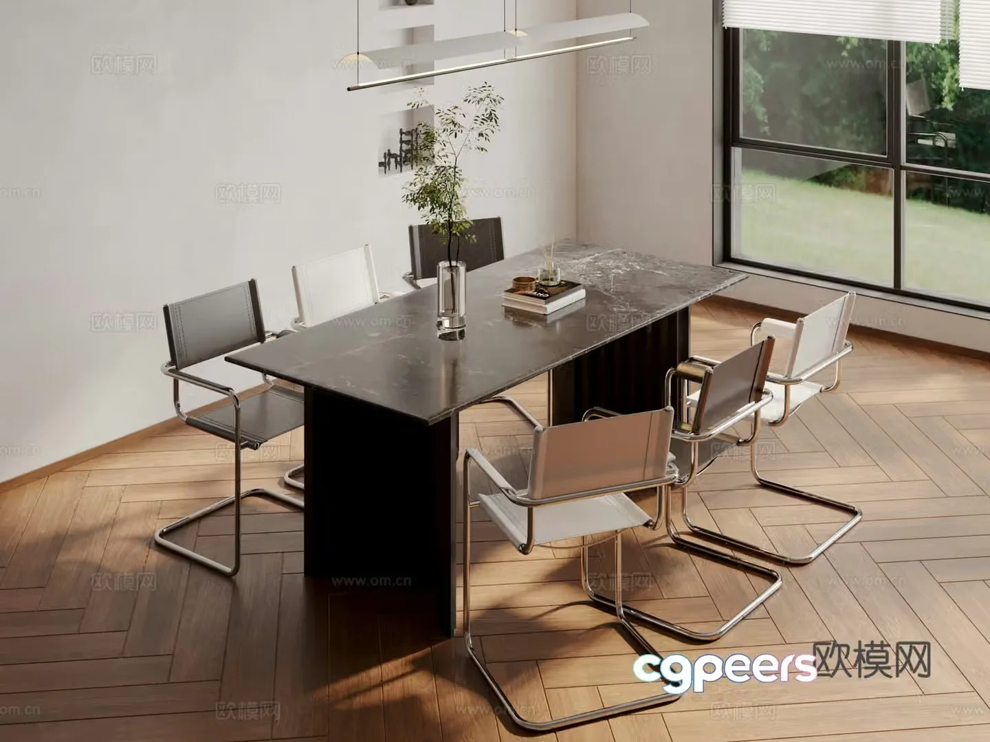 Modern dining table and chairs 3d model