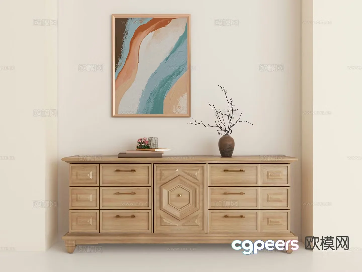 American style entrance cabinet end view cabinet 3d model
