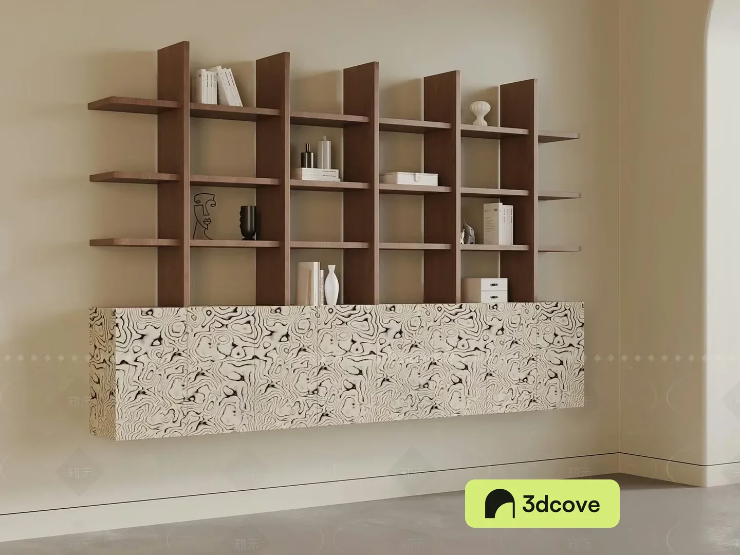 A Wooden Shelf With Decorative Items