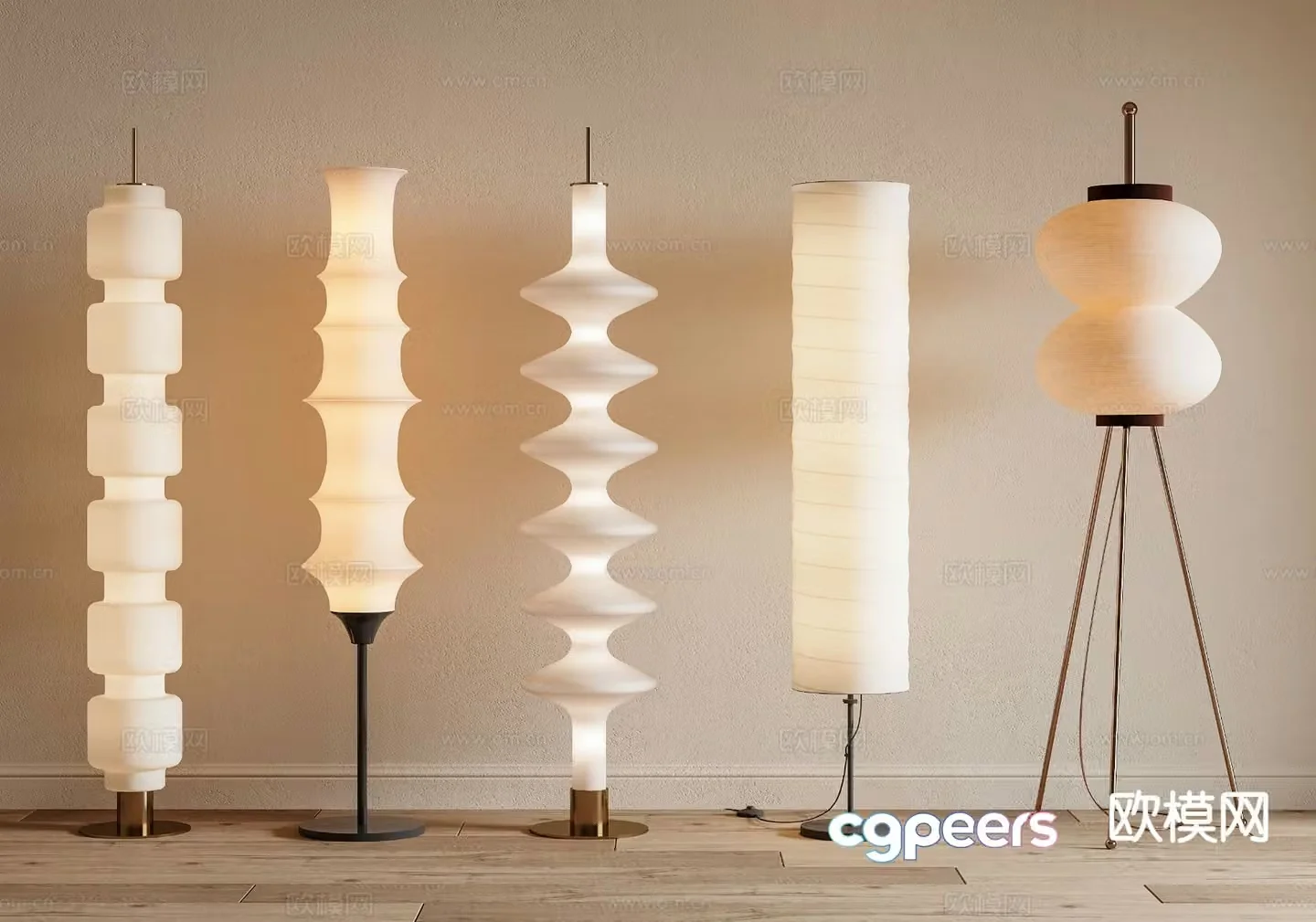 Cream style floor lamp paper tie floor lamp 3d model