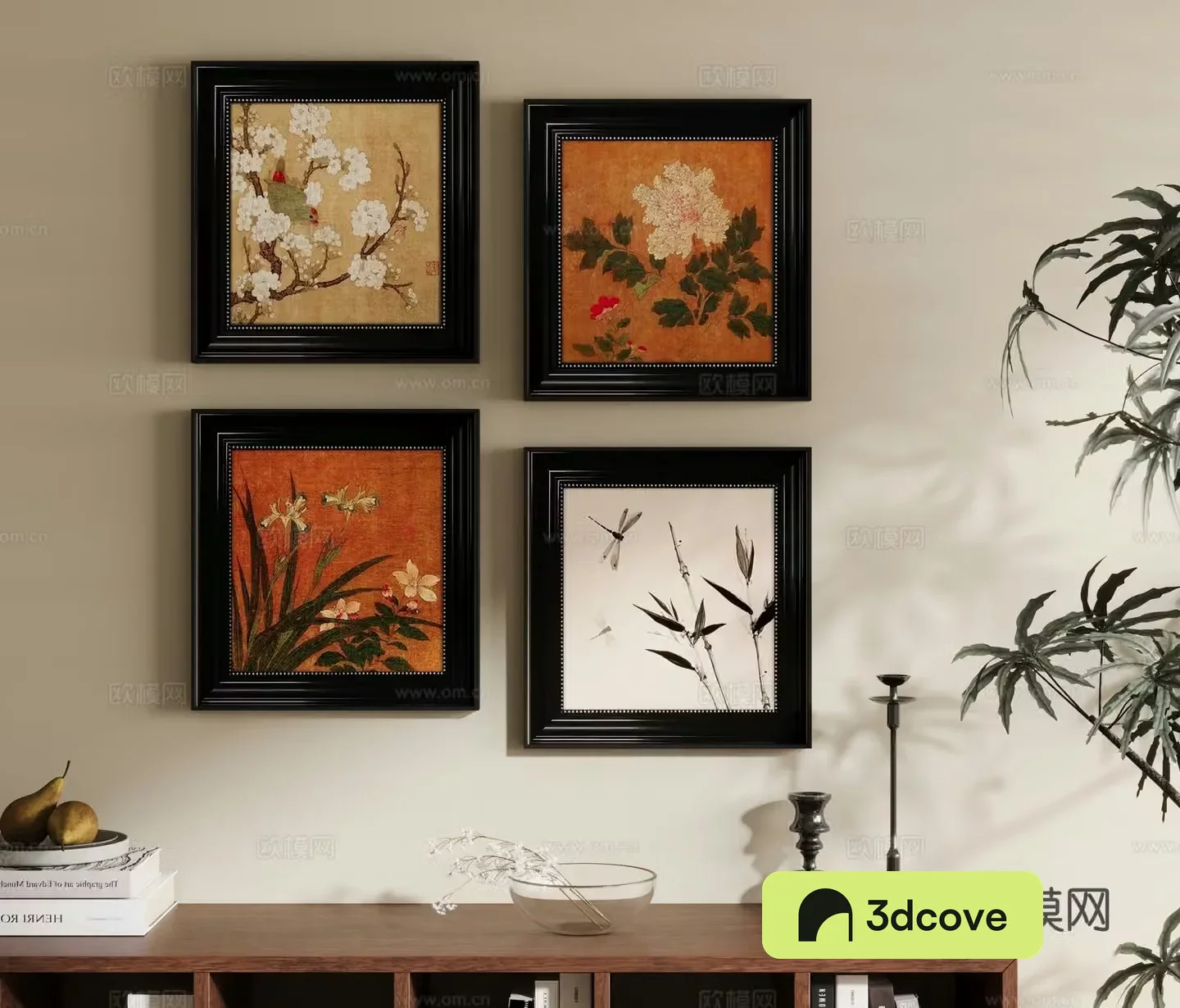 French Chinese living room decoration painting background wall combination