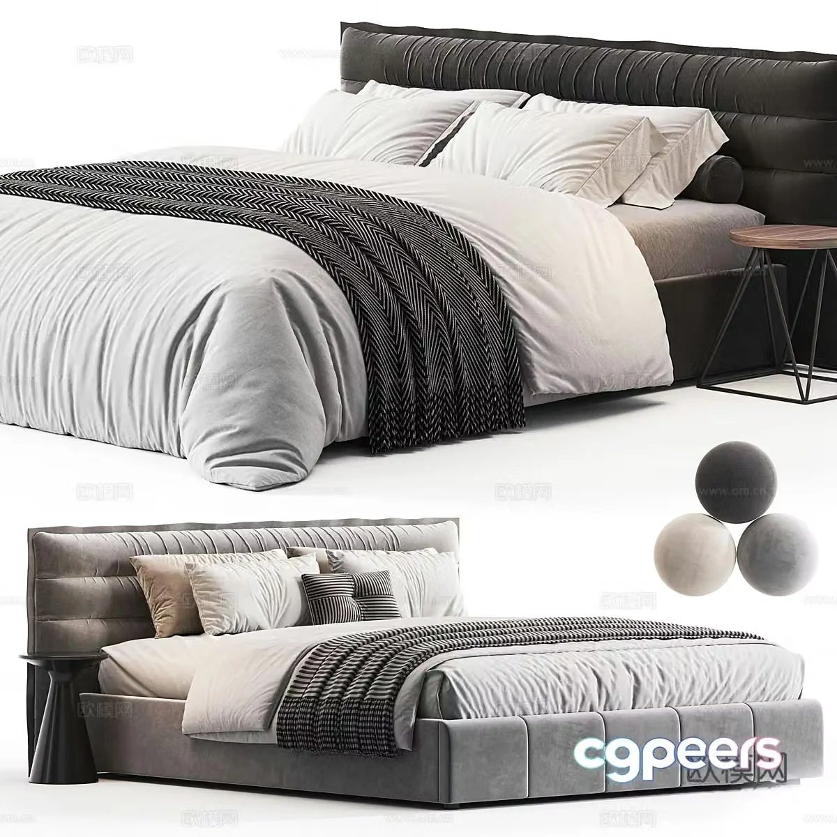 Modern Italian Harue Suede Double Bed 3D Model