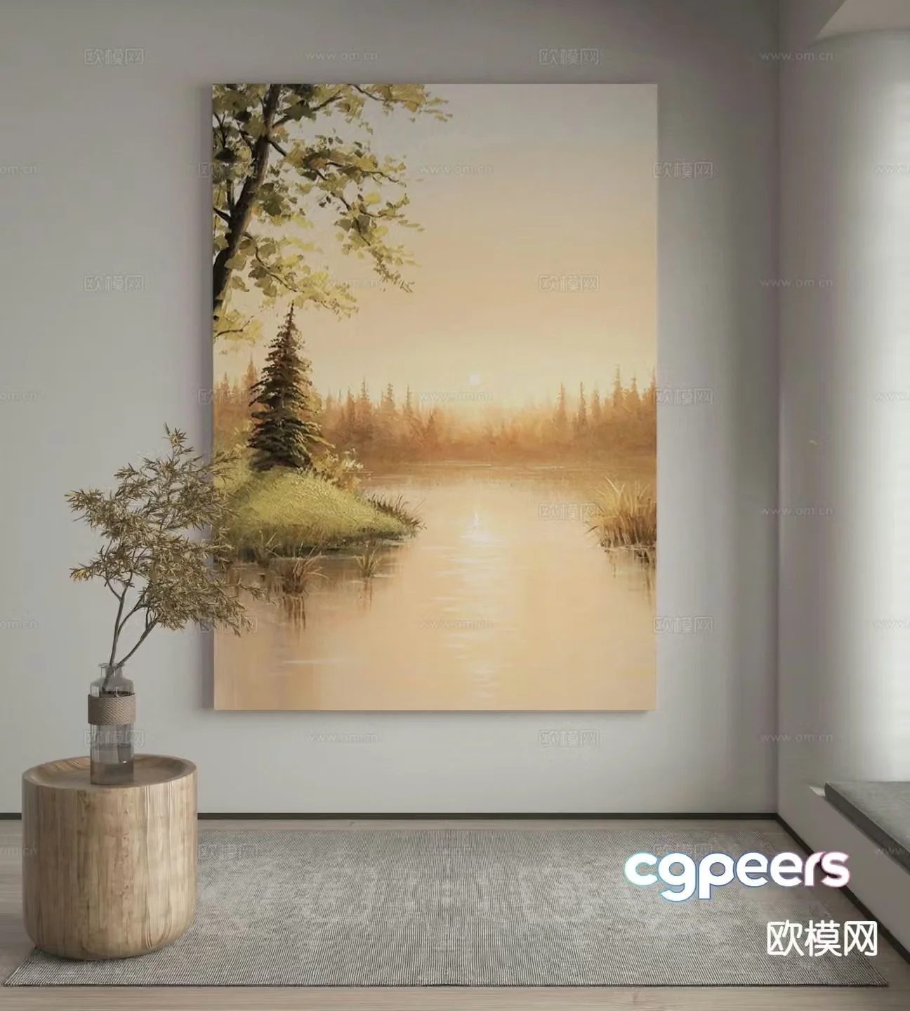 Wabi-sabi decorative painting landscape painting oil painting 3d model