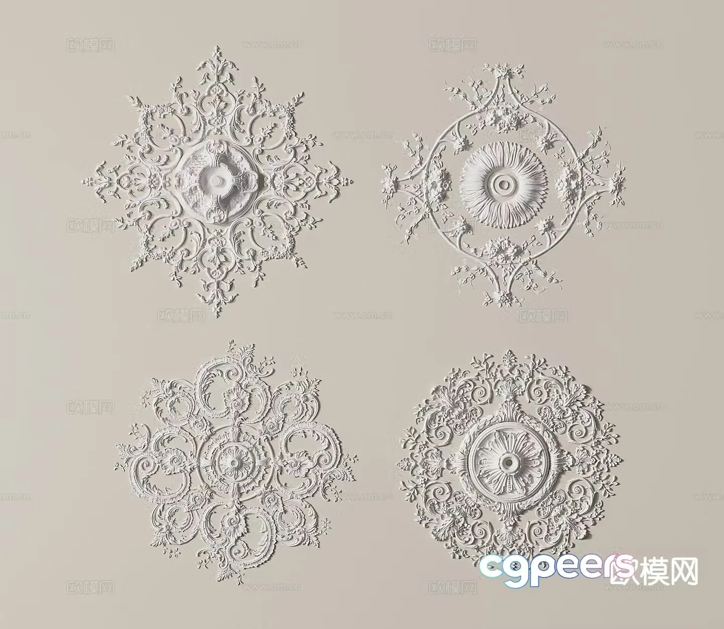 French carved lantern plate circular lantern plate gypsum lantern plate base 3D model