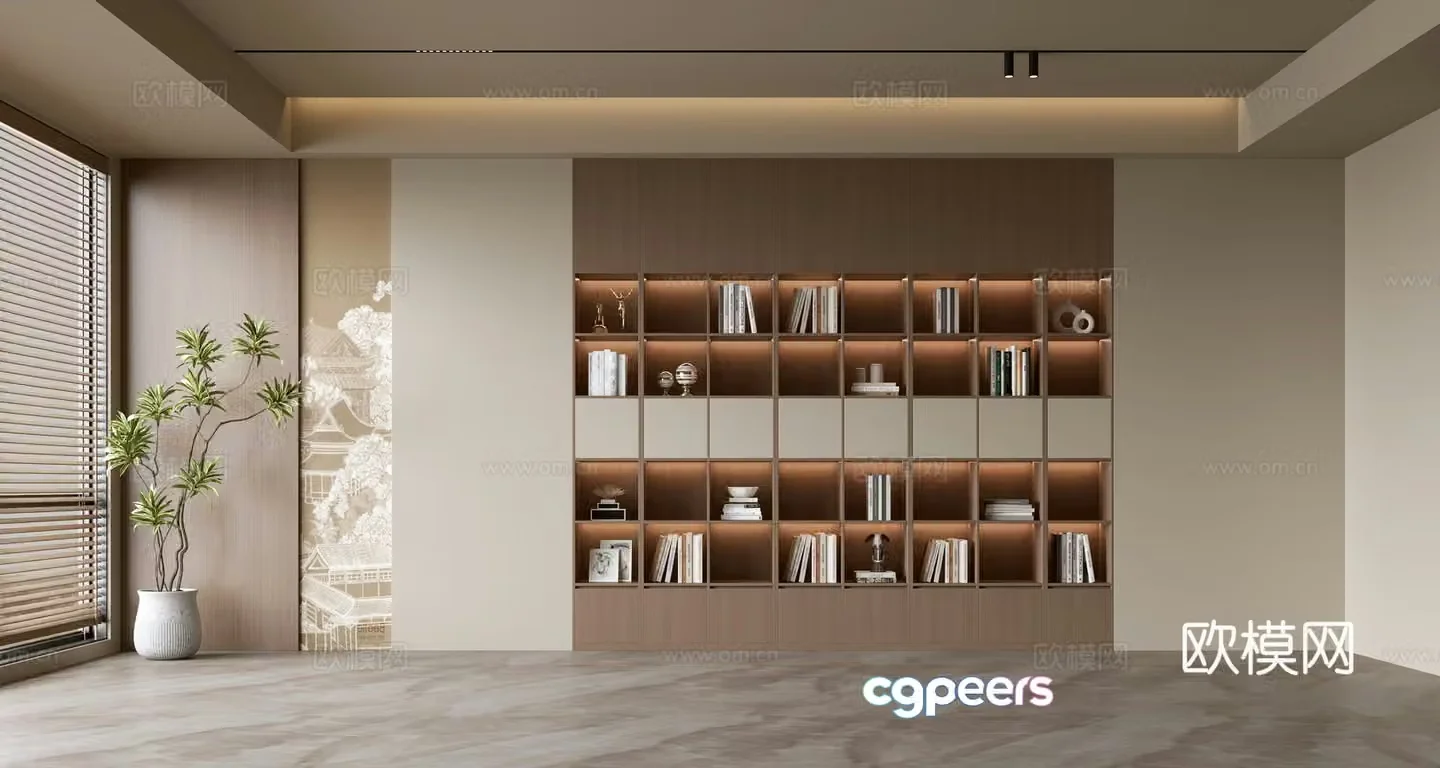 Medium style background wall bookcase living room bookcase living room background wall bookcase background wall 3d model
