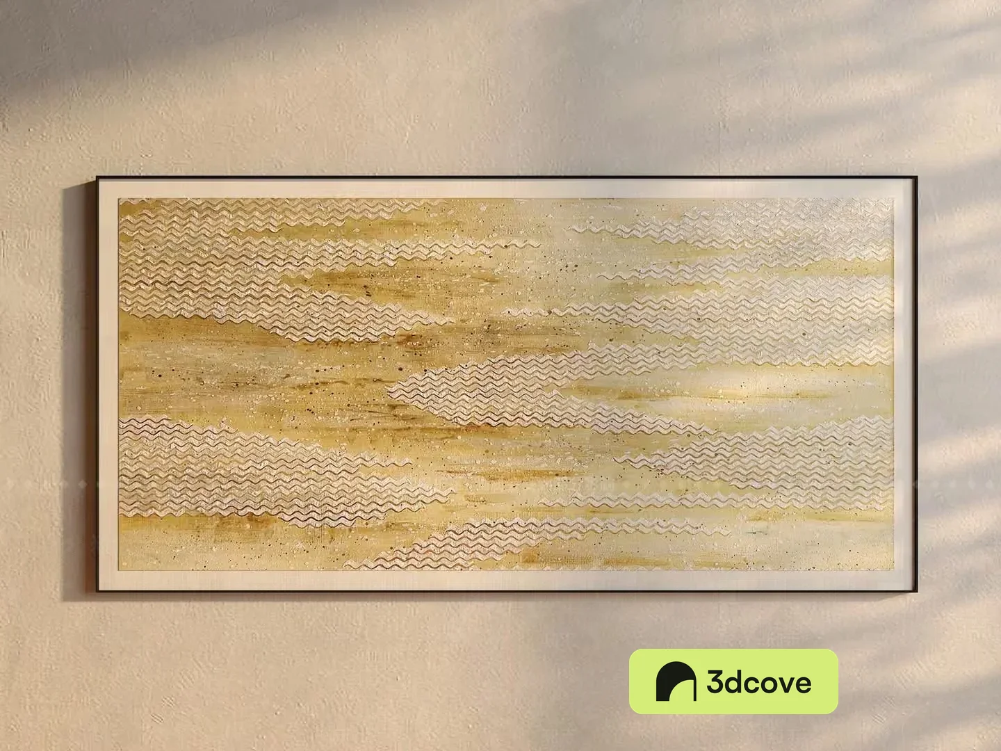 A Framed Art Piece With A Textured Background And Wavy Lines