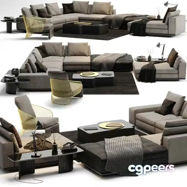 3ds Max Free – Lawrence sofa by Minotti with coffee tables Minotti Lou, Song