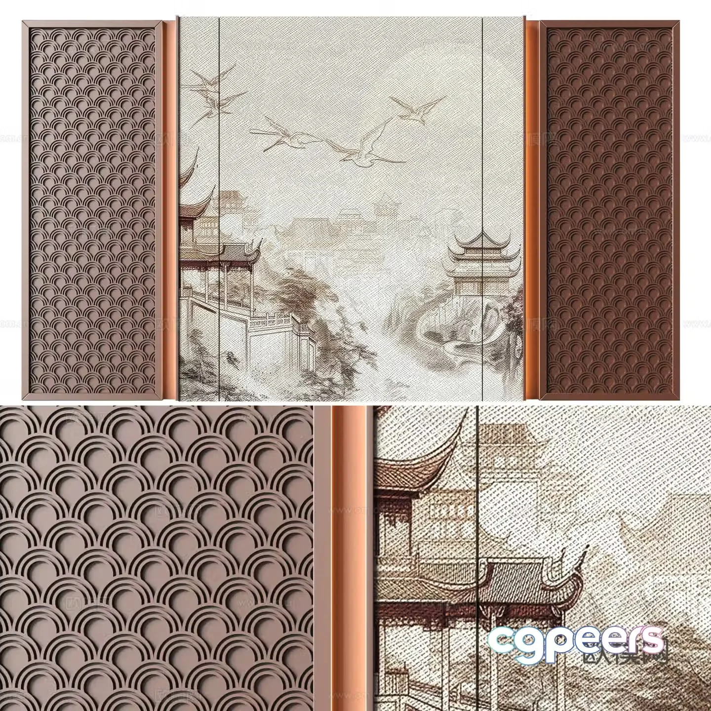 Chinese style background wall 3d model