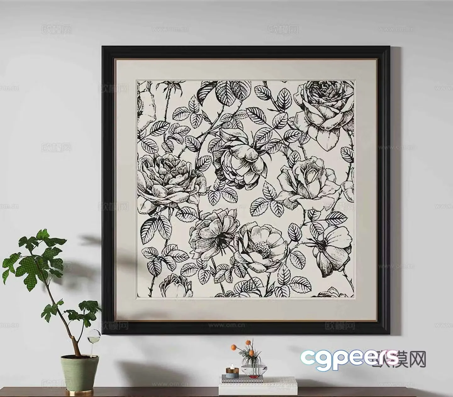 Simple European decorative painting flower hanging painting 3D model