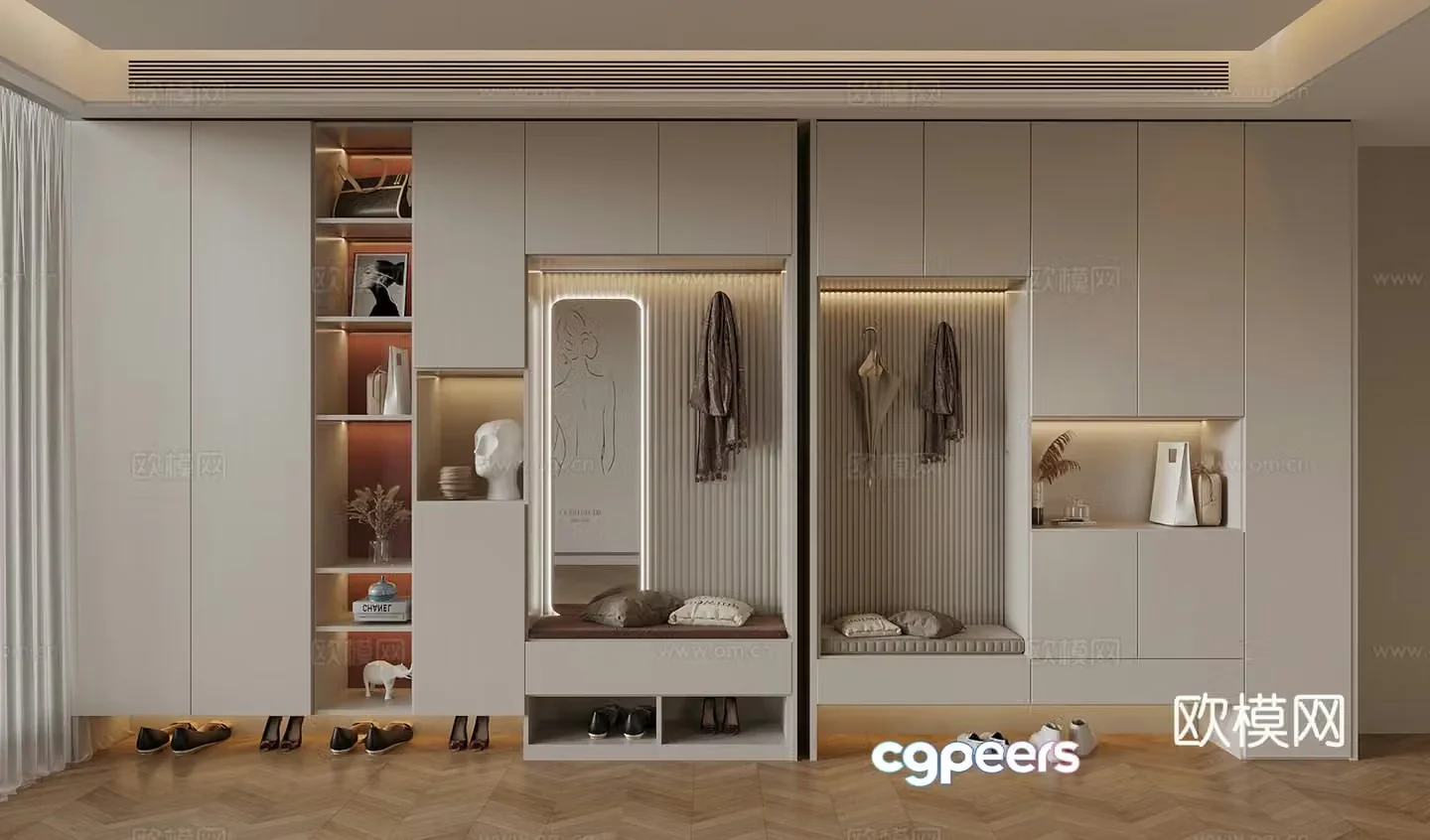 Modern new Chinese style shoe cabinet hanging shoe cabinet porch shoe cabinet partition shoe cabinet entrance shoe cabinet 3D model