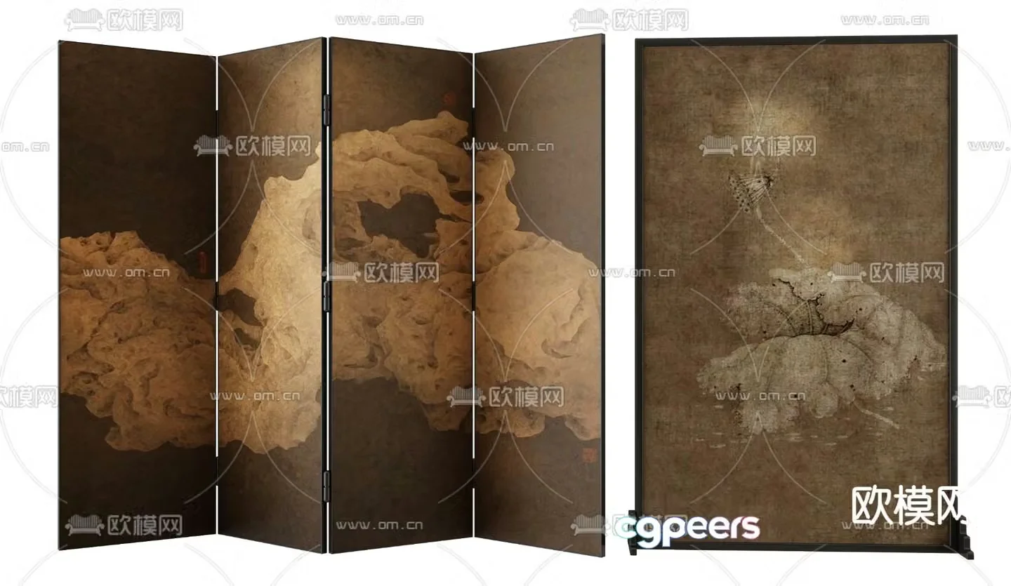 New Chinese style mural screen 3D model