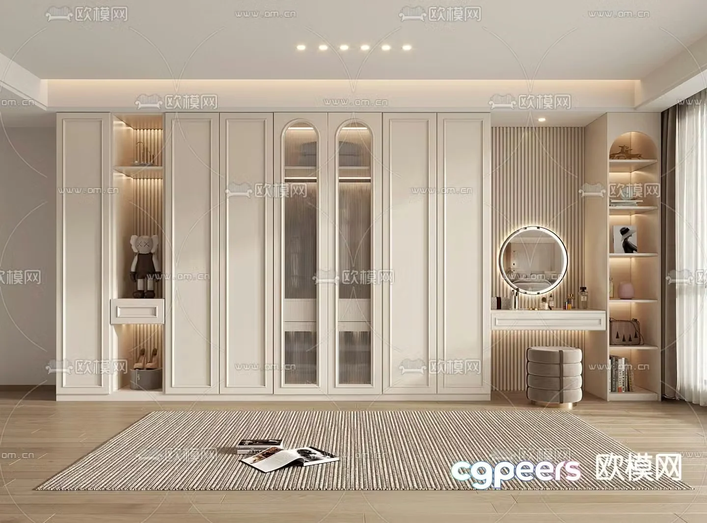 French wardrobe dresser integrated cabinet 3d model