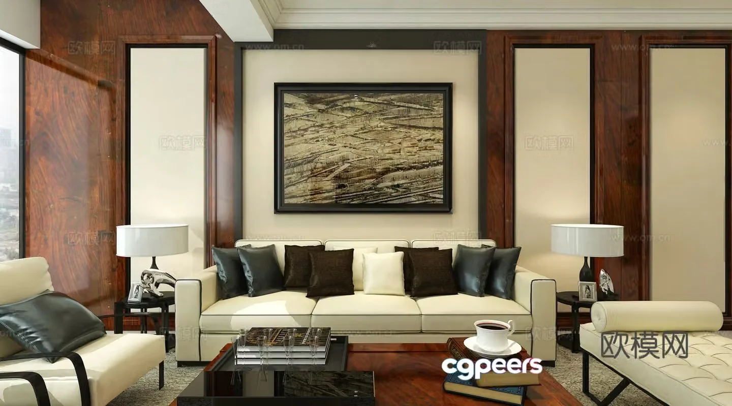 American modern style living restaurant Light luxury American living restaurant American modern sofa coffee table 3D model