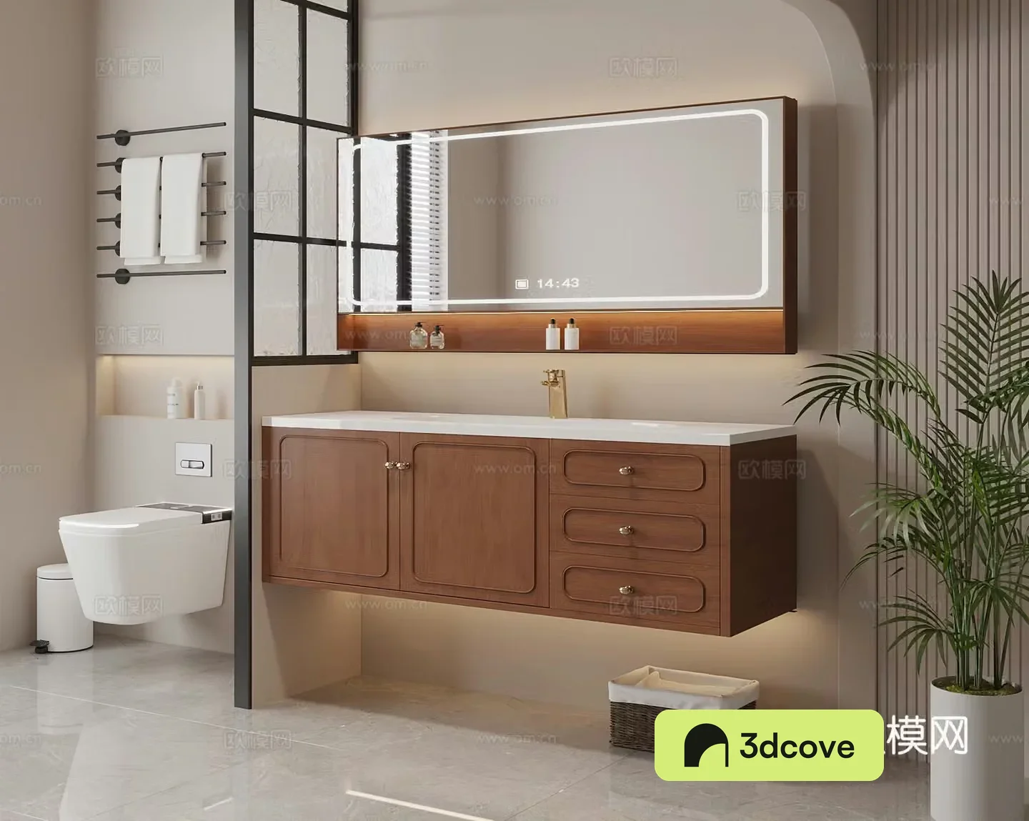 Middle-aged bathroom cabinet toilet 3d model