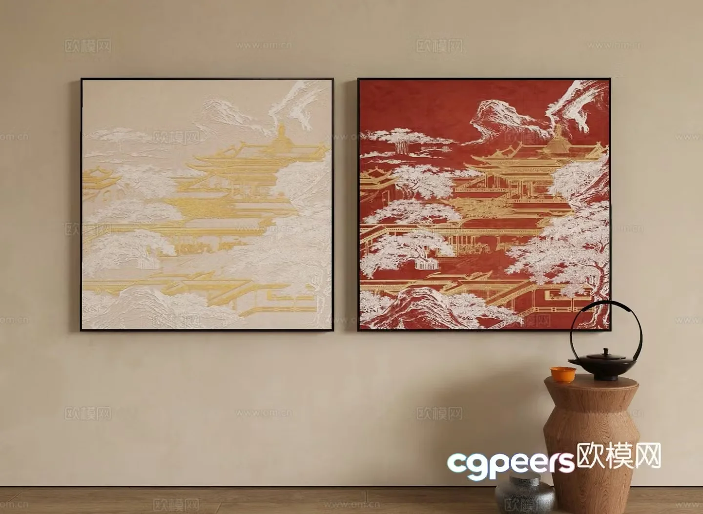 New Chinese style decorative painting architectural painting hanging painting 3D model