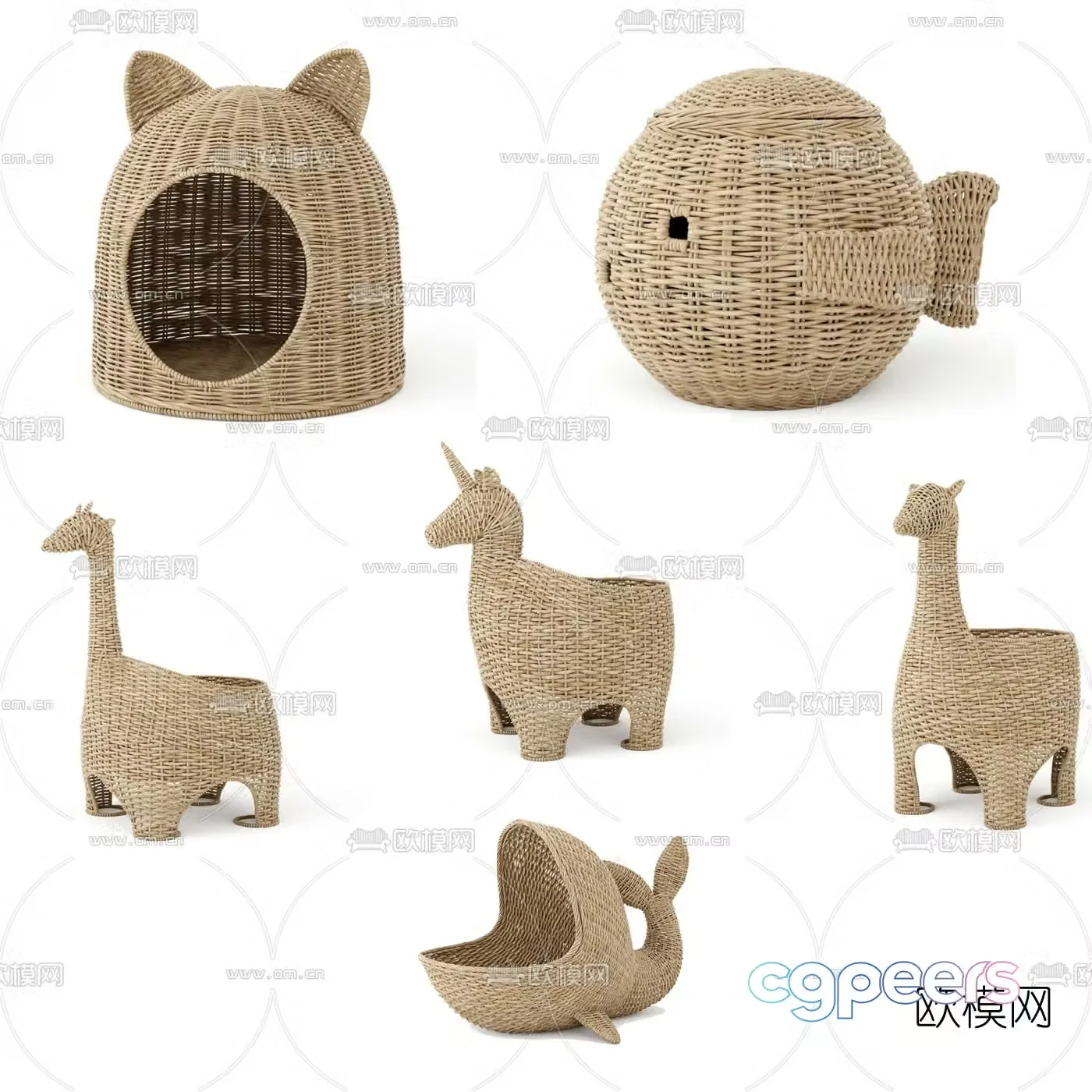Nordic bamboo children’s storage basket 3D model