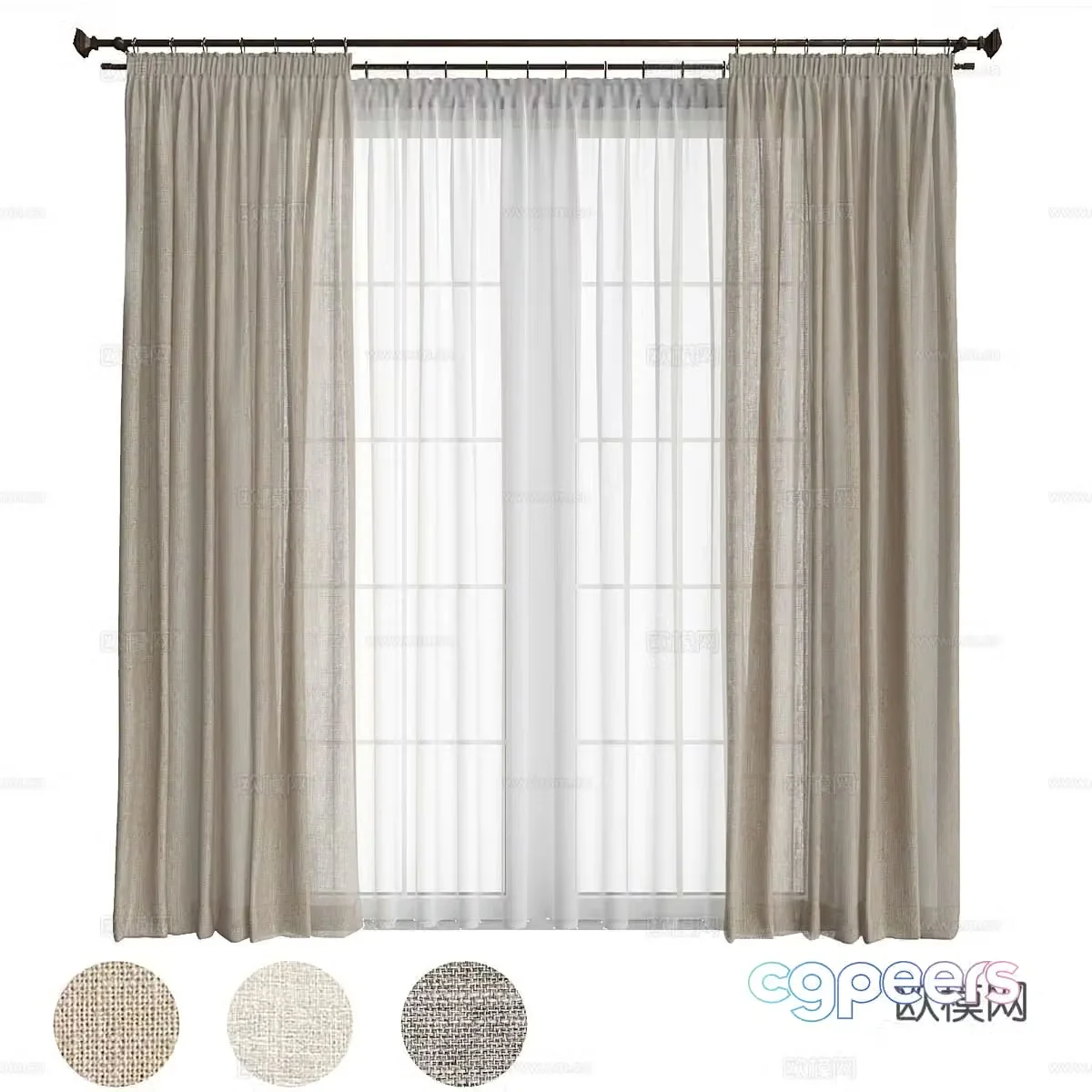 New Chinese style linen curtain 3D model