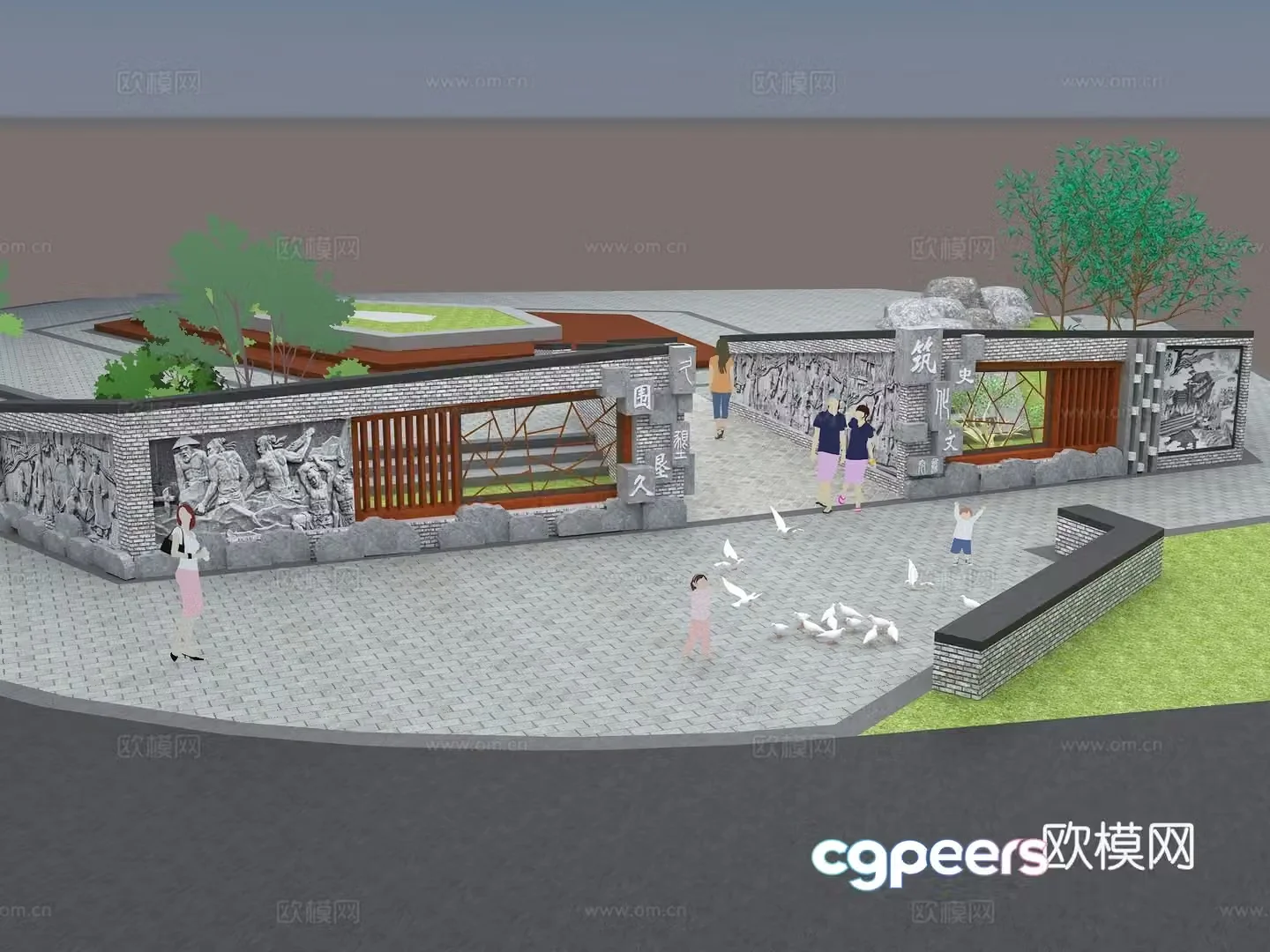 Chinese -style decorative wall outer wall scene wall Jiangnan decorative wall 3D model