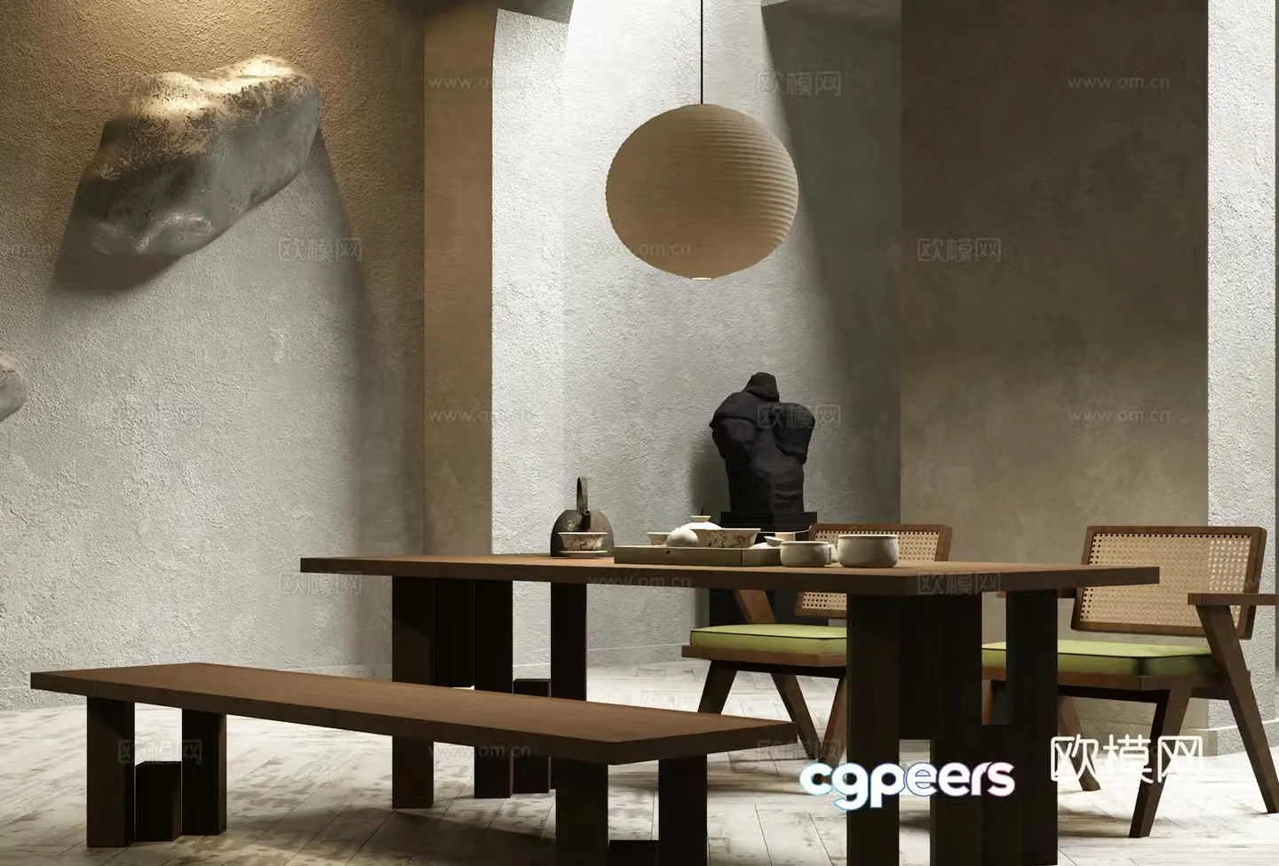 Modern Wasabi Wind Tea Table and Chair 3D Model