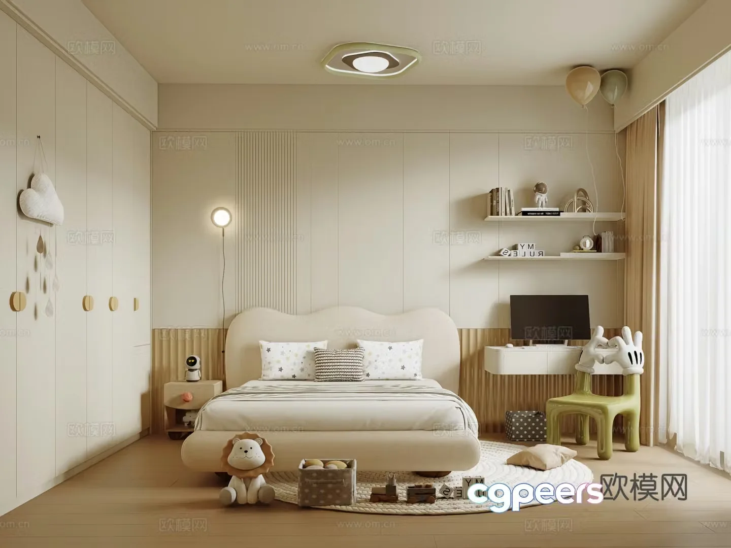 Modern Cream Girl Room Children’s Room 3D Model