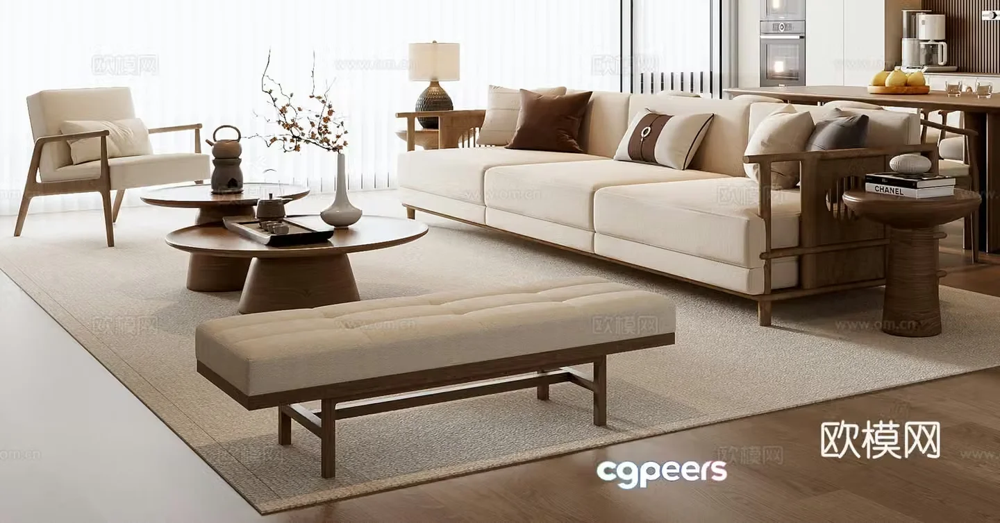 New Chinese sofa coffee table combination 3D model