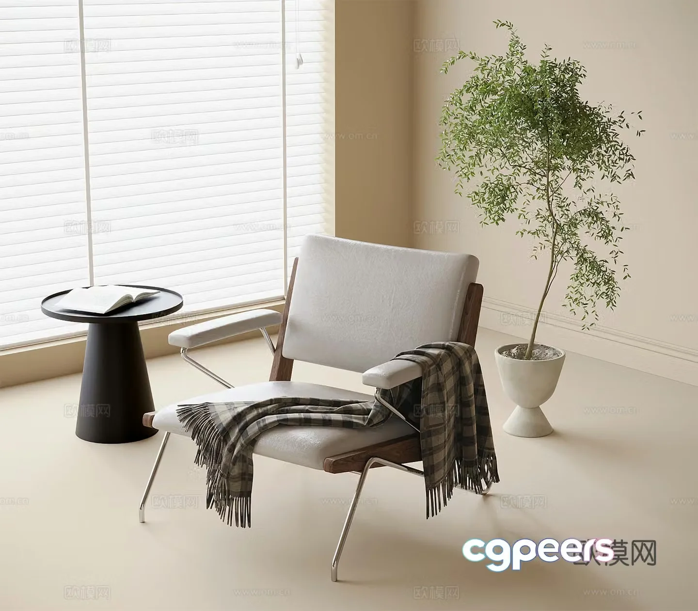 Modern leisure chair single chair potted bonsai side corner 3D model
