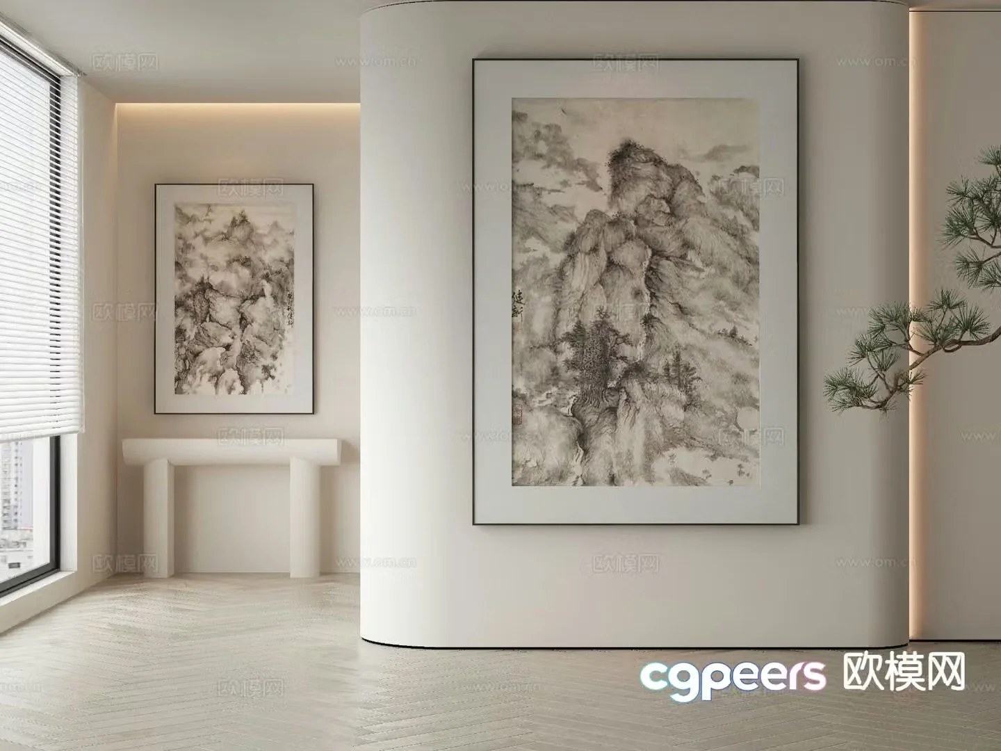 New Chinese style decorative painting ink painting 3D model