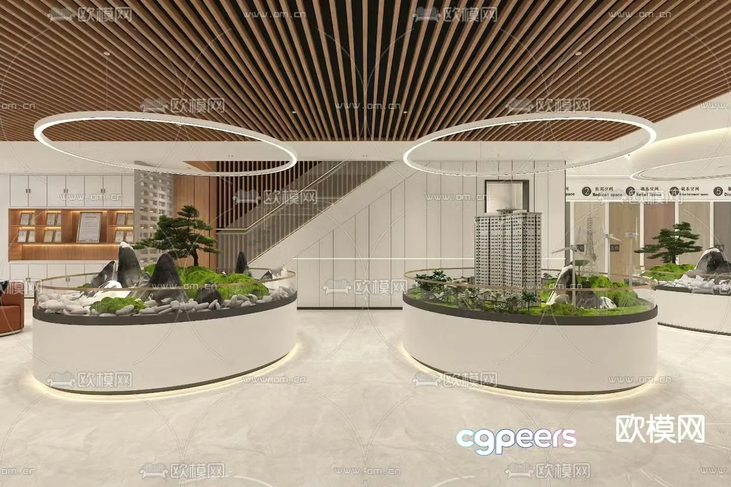 Indoor landscape sketches 3D model of landscaping plants