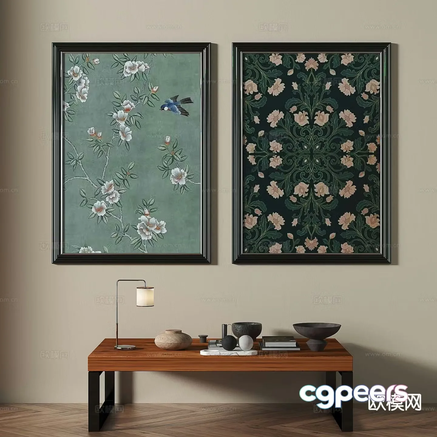 French retro painting flower hanging painting floral decorative painting 3d model
