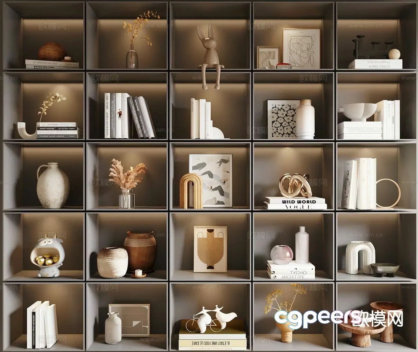 Modern decorations ornaments books vases 3d model
