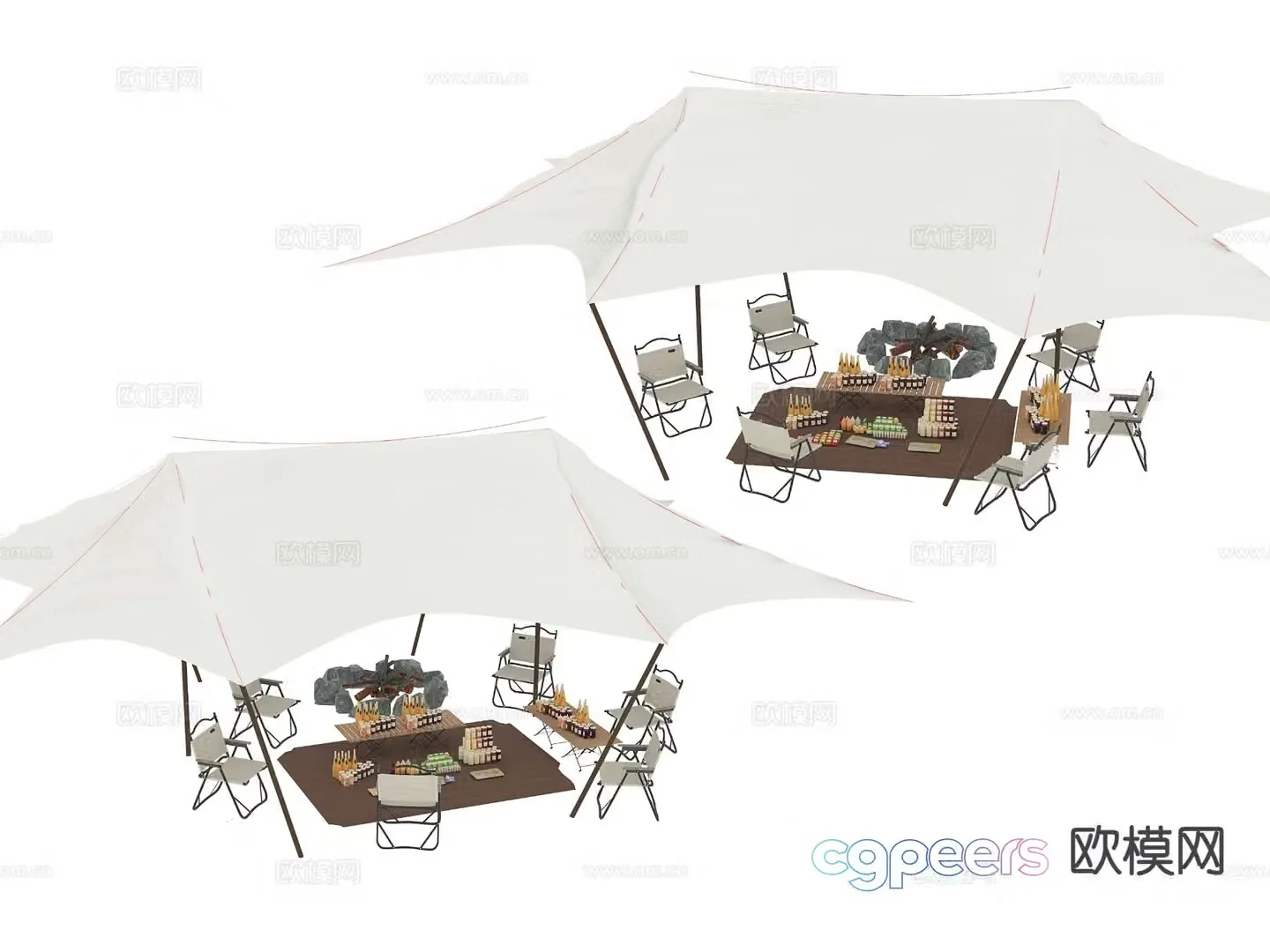 Camping outdoor tables and chairs tent canopy 3d model